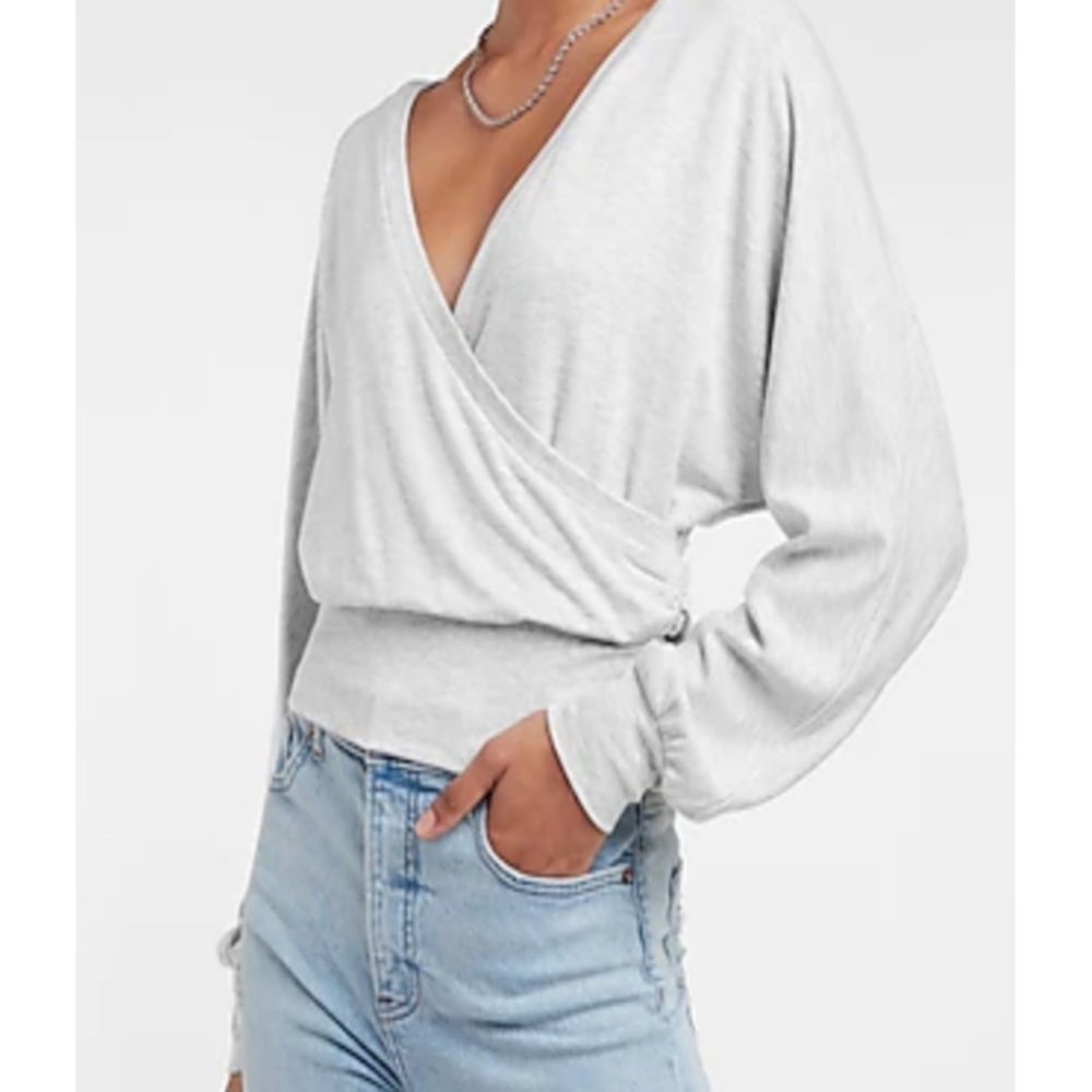 Express Solid Wrap Front Sweatshirt with open back